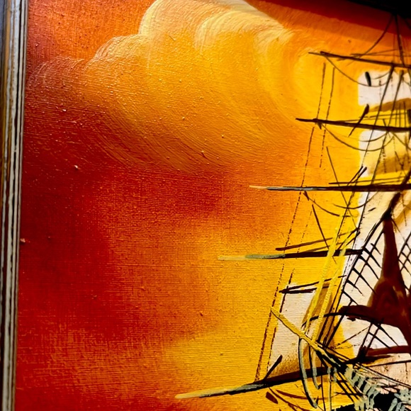 Vintage Oil Painting "On Wood" - Sailing the Caribbean Sunset, the size is 16x18 - Picture 4 of 4